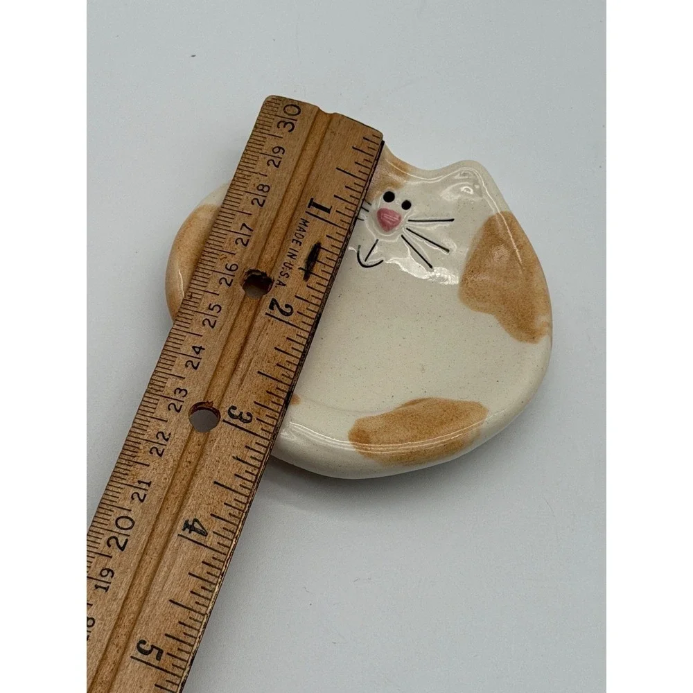 Ceramic Calico Cat Trinket Dish Kawaii Kitten Jewelry Ring Holder Tray 3.5in